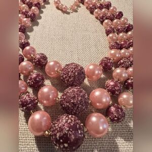 1950s MCM Triple-strand BEADED NECKLACE Made in Japan Sugar Beads